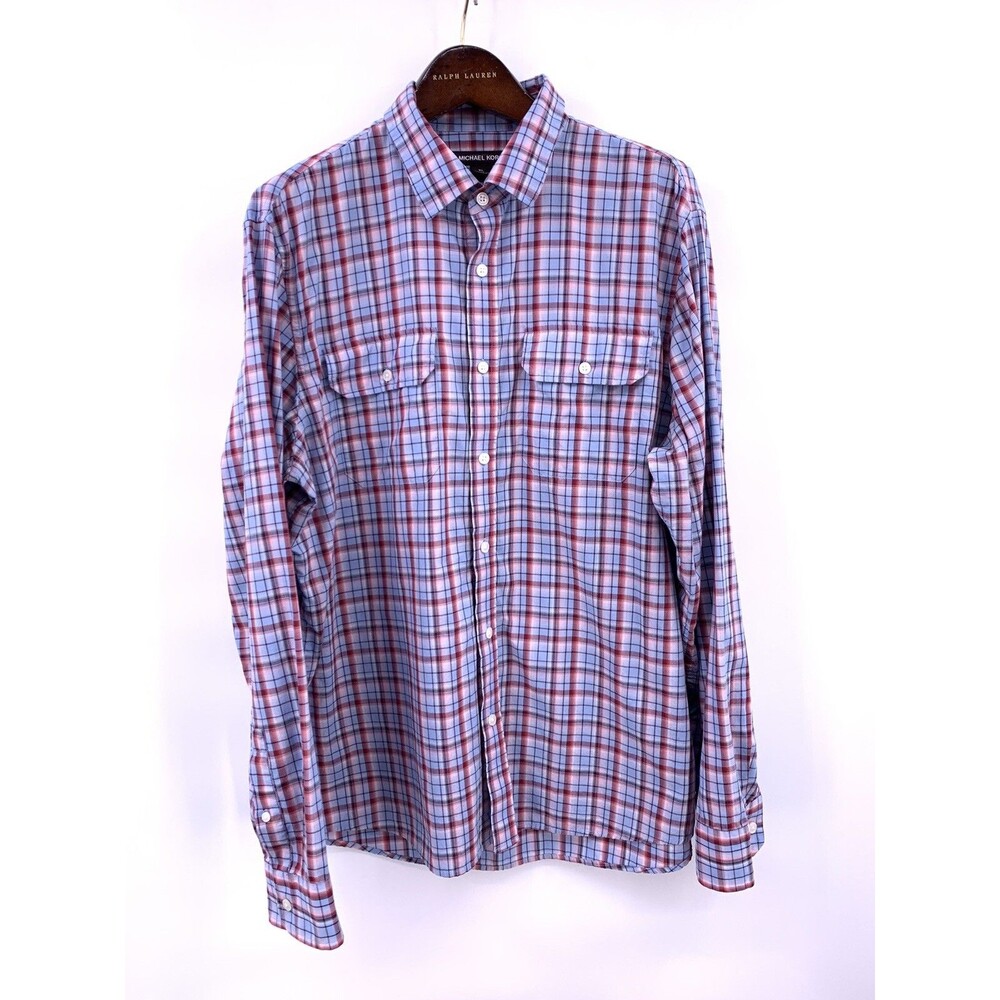 Michael Kors Blue & Red Plaid Button Down Chest Pockets Size XL (T-1)